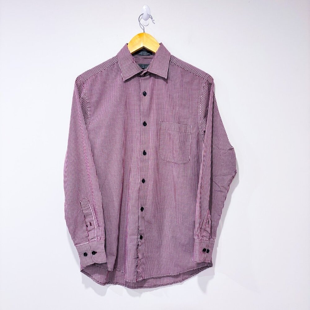 PROTOCOL Red Gingham Long Sleeve Cotton Blend Button Up Shirt Small